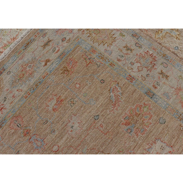 Turkish Oushak Floral Design With Color on a Taupe Field and Ivory Border 5'0 X 6'10 For Sale - Image 12 of 12