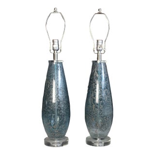 Mid 20th Century Mezza Murano Style Aqua Frost Lamps - a Pair For Sale
