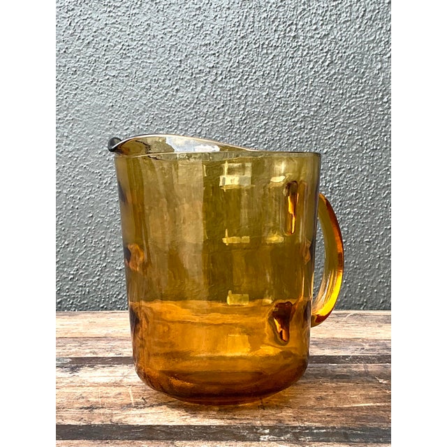 Mid-Century Modern Vintage Amber Glass Pitcher For Sale - Image 3 of 12