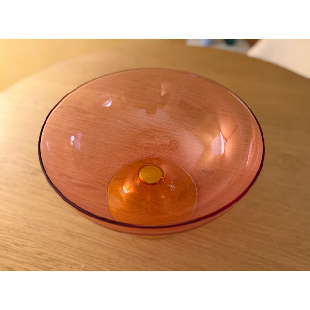 Postmodern Postmodern Large Italian Blown Glass Bowl in Pink and Yellow For Sale - Image 3 of 4
