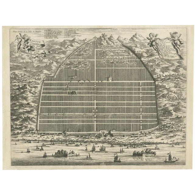 A Detailed Engraving of Guangzhou, 1674 For Sale