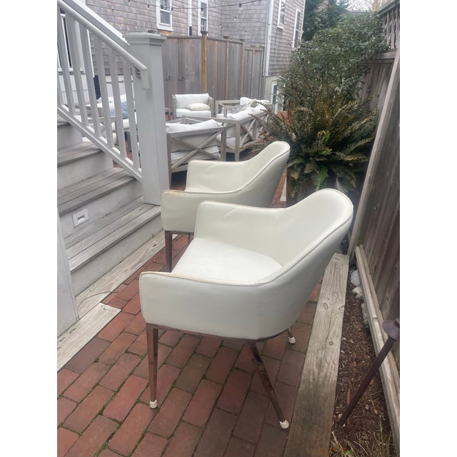 White Set of 12 Sunpan Modern White Upholstered Dining Chairs With Chrome Legs (2017) For Sale - Image 8 of 12