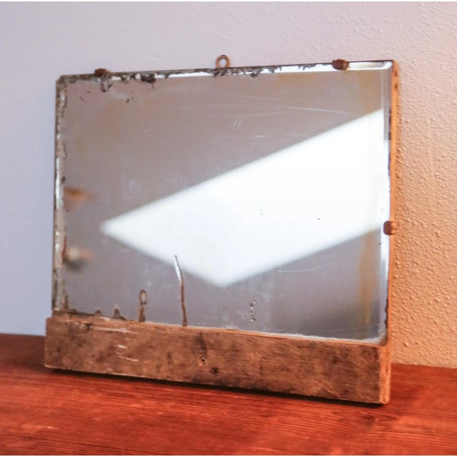 Primitive Antique Bathroom Shaving Mirror With Beveled Edge and Rich Patina on Wood Frame For Sale In San Diego - Image 6 of 18