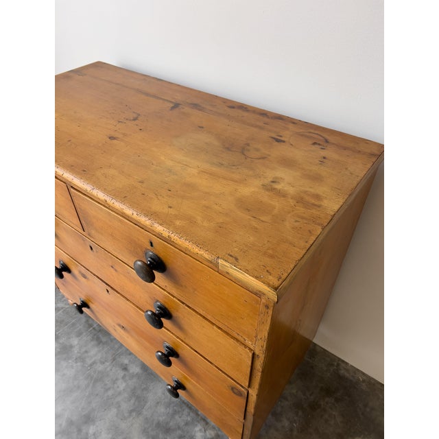 Tan Antique English Pine Rustic Chest of Drawers With Black Knobs For Sale - Image 8 of 11