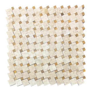 Angers Travertine Polished Dropset Mosaic With Gold Travertine Dots For Sale
