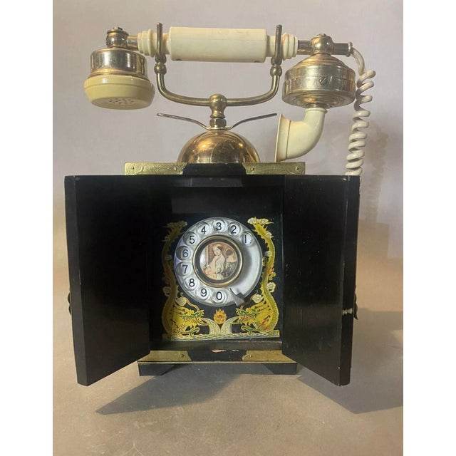 Black Vintage Retro Chinoiserie Inspired Rotary Desk Cabinet Base Telephone For Sale - Image 8 of 9