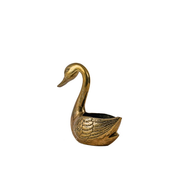 1980s Vintage Mid-Century Solid Brass Swan Planter and/or Catchall 7" For Sale - Image 5 of 11