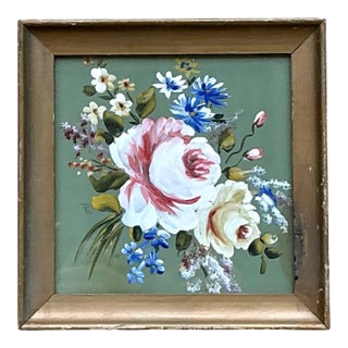 Vintage Floral Oil Painting in Wood Frame For Sale