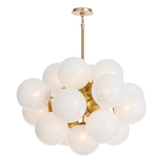 Shine Globe Chandelier, Natural Brass with Swirl Glass For Sale