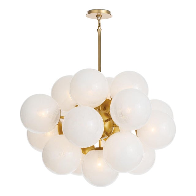 Shine Globe Chandelier, Natural Brass with Swirl Glass For Sale