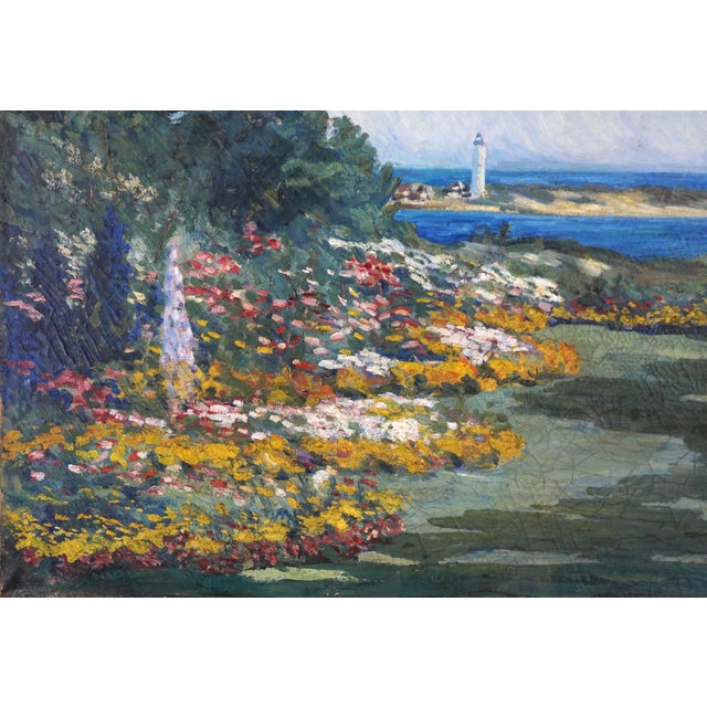 American Large Scale 19th Century American Impressionism Garden and Lighthouse Landscape For Sale - Image 3 of 8