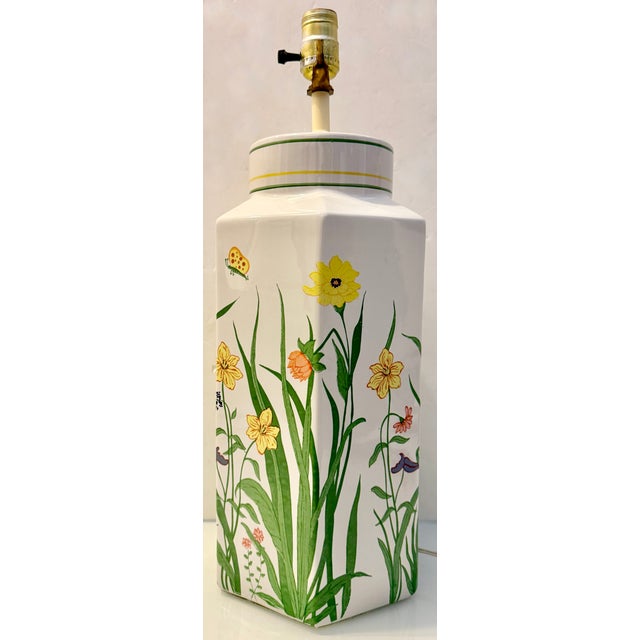 1970's Botanical Hexagonal Table Lamp Cottage Style For Sale In Miami - Image 6 of 11