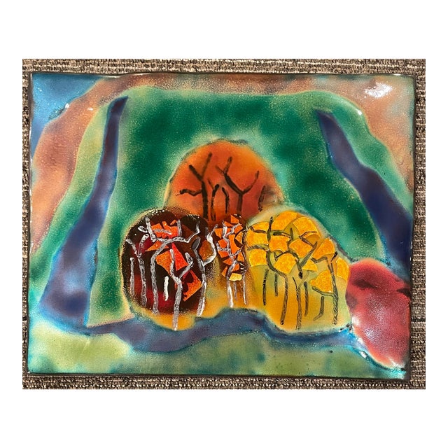 1992 Steve Krauss Autumn Landscape Enamel on Metal For Sale