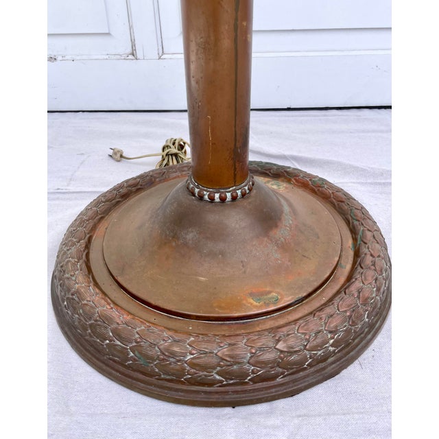 Early 20th Century Copper Floor Lamp With Tiffany-Style Dragonfly Stained Glass Shade For Sale In Los Angeles - Image 6 of 12