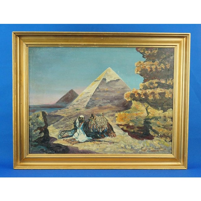 Eugène Alexis Girardet, Praying Arab with a Camel and Pyramids, Egypt, Late 19th Century, Oil on Canvas For Sale - Image 13 of 13