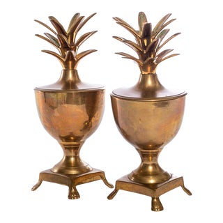Medium Size Vintage Brass Pineapple Ice Buckets, a Pair For Sale