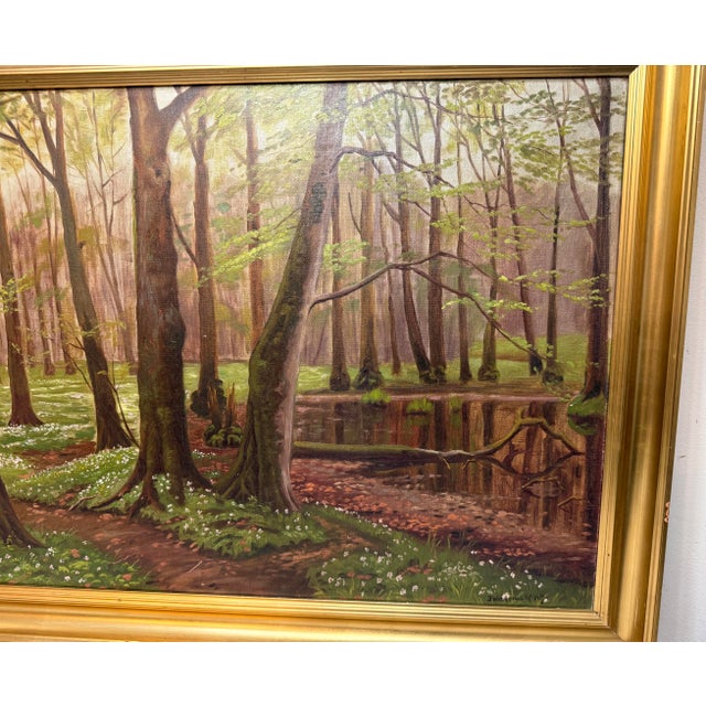 Up for sale is a large antique original Finn Wennerwald landscape painting of marshy woods done in 1919. It is...