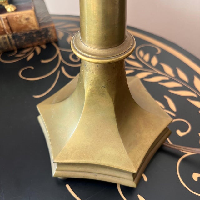 1960s Monumental unlacquered brass Holzheimer lamp with shield shade // Hollywood regency brass lamp // midcentury lamp // glamorous //accent lamp For Sale - Image 4 of 10