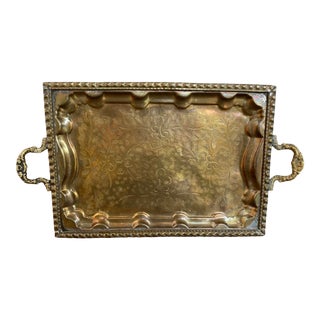 Vintage Brass Handled Tray For Sale
