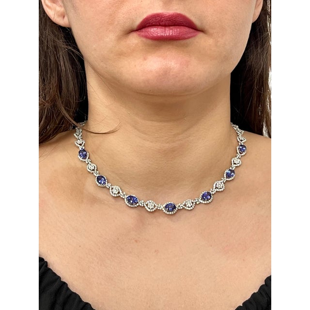 2010s 11 Carat Oval Tanzanite and 12 Carat Diamonds Necklace 18 Karat Gold Estate For Sale - Image 5 of 18