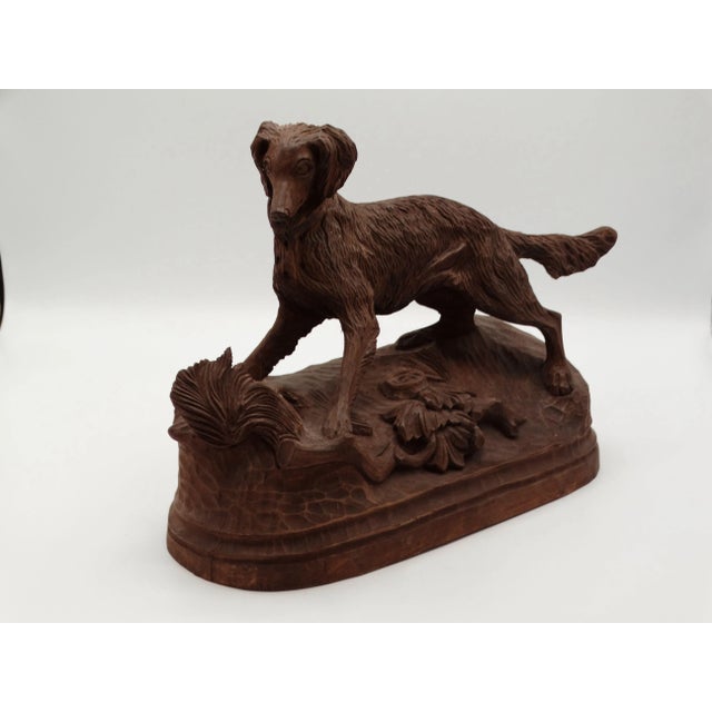 Wood Antique Hand Carved Black Forest Sporting Dog Statue Sculpture 13" For Sale - Image 7 of 11