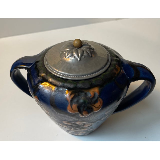 Antique Glazed Ceramic Urn with Pewter Lid by Herman August Kähler, 1890s For Sale - Image 5 of 11