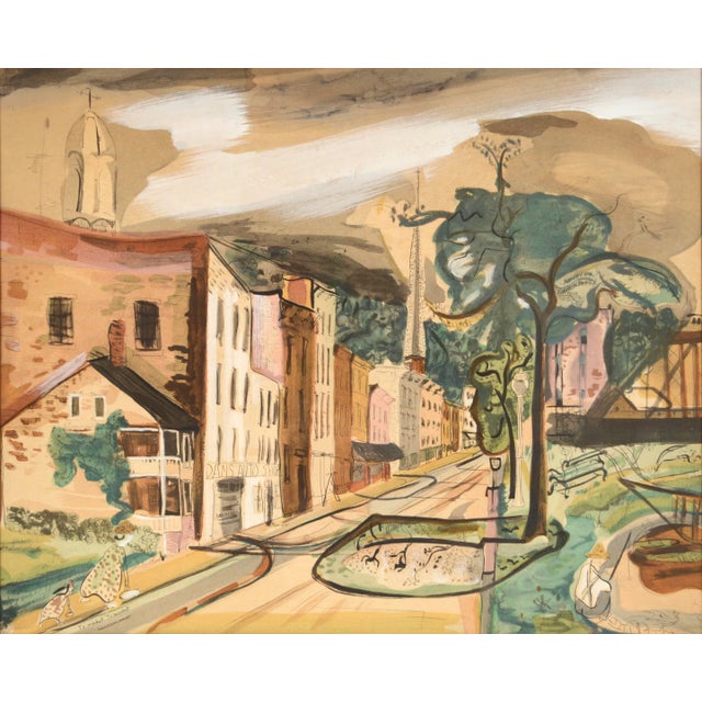 "To Market To Market", a whimsical early 20th century modern figurative village landscape by Frank Simon Herrmann...