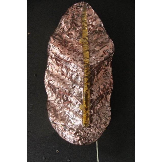 2000 - 2009 Pink and Gold Murano Glass Wall Sconces in the Shape of Leaves, 2000s, Set of 2 For Sale - Image 5 of 12