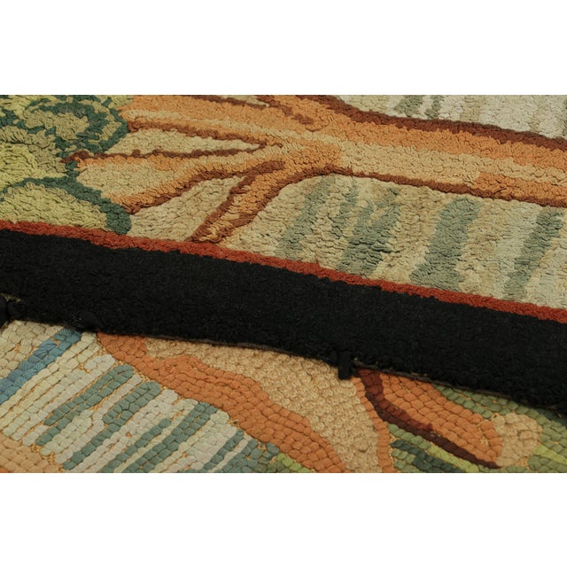 Textile Antique Hooked Rug in Beige-Brown With Animal Pictorial Patterns | Rug & Kilim For Sale - Image 7 of 8