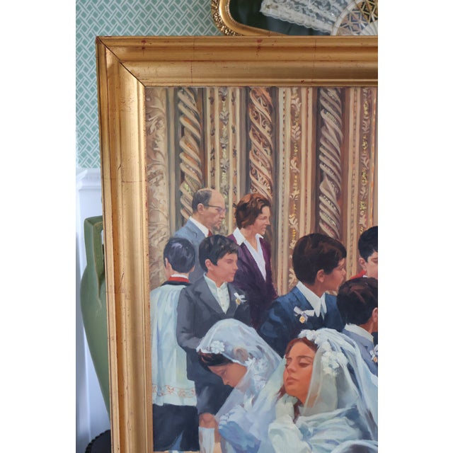 Late 20th Century Frank Cannas Large Signed Original First Communion Procession Oil on Linen, Framed For Sale - Image 15 of 18