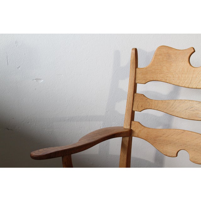 Vintage Brutalist Oak Razorblade Red Striped Armchair attributed to H. Kjærnulf, 1960s For Sale - Image 15 of 18
