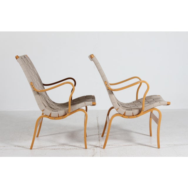 Bruno Mathsson Vintage Eva Lounge Chairs in Beech with Webbing by Bruno Mathsson for Dux, 1970s, Set of 2 For Sale - Image 4 of 17