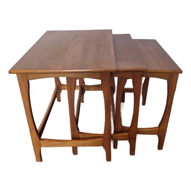 Mid-Century Danish Modern Teak Nesting Set 3 Tables For Sale