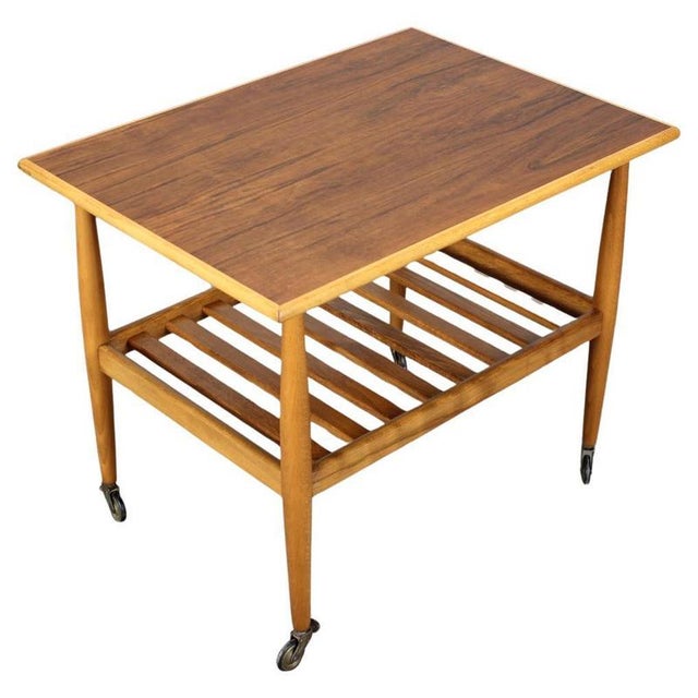 Danish Teak Rolling Table with Shelf, 1960s For Sale - Image 10 of 10