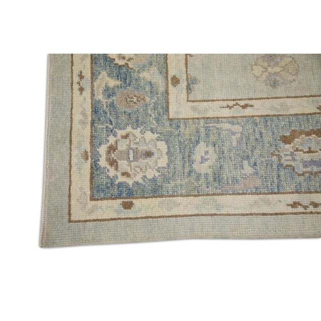 Modern Blue & Brown Handwoven Turkish Oushak Rug 6' X 9'1" For Sale - Image 3 of 7