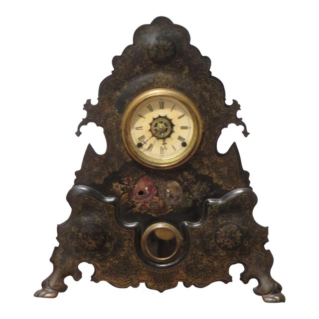 Antique 1850's Cast Iron Mantel Clock For Sale