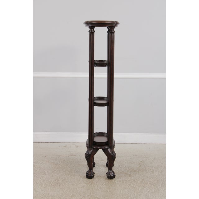 Leather Top Victorian Style Carved Mahogany Etagere Bookshelf For Sale - Image 4 of 15