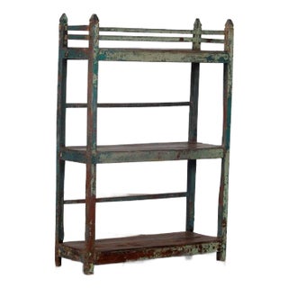 Vintage Indian Painted Teakwood Shelf Bookcase For Sale