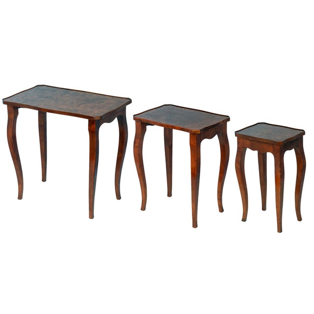 Set of 3, Antique Italian Burl WoodNesting Tables For Sale - Image 10 of 14