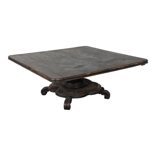 19th Century Black Painted Swedish Large Square Coffee Table For Sale
