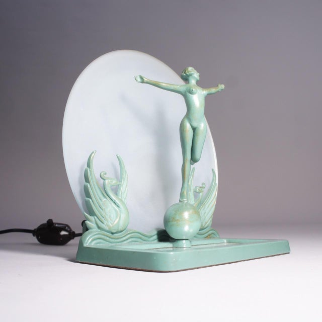 Vintage Art Deco Table Lamp with Women in Bronze, 1930s For Sale - Image 6 of 9