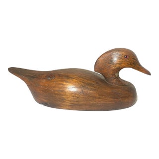 Antique 30 Hel Hand Carved Wood Flat Bottom Folk Art Duck Decoy Sculpture Statue For Sale