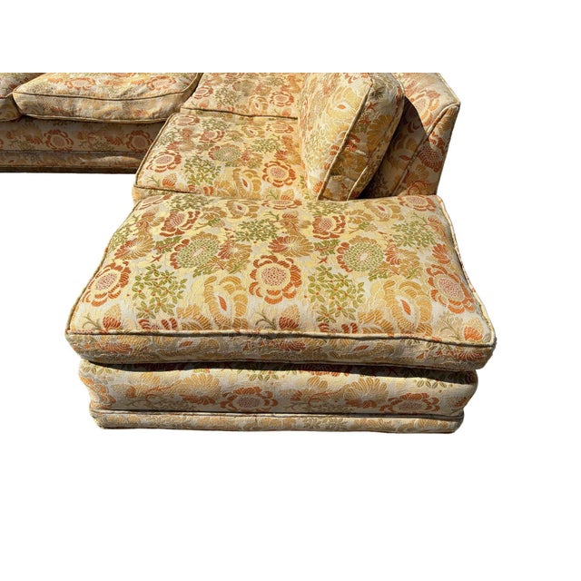 Mid-Century Chrysanthemum Floral Embroidered Parsons Sectional Sofa W/ Daybed For Sale - Image 9 of 14