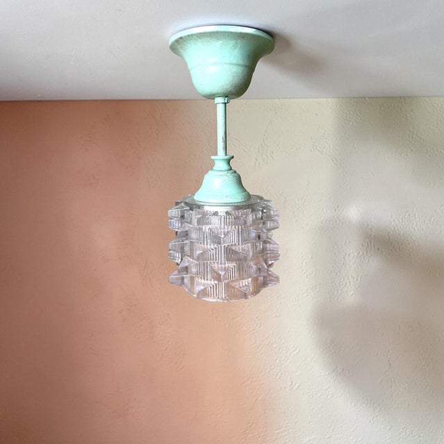 Mid-Century Modern Small Geometrical Pressed Glass Semi-Flush Mount, 1970s For Sale - Image 3 of 12