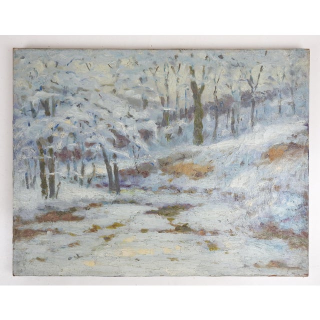 Blue Early 20th Century Charles Meurer Impressionist Winter Landscape Painting For Sale - Image 8 of 8