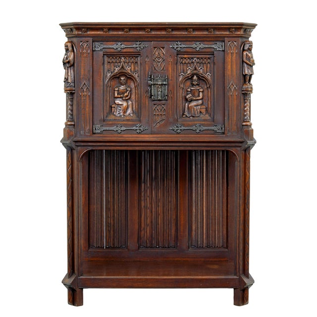 Renaissance Revival Carved Oak Cupboard, 1900s For Sale - Image 4 of 10