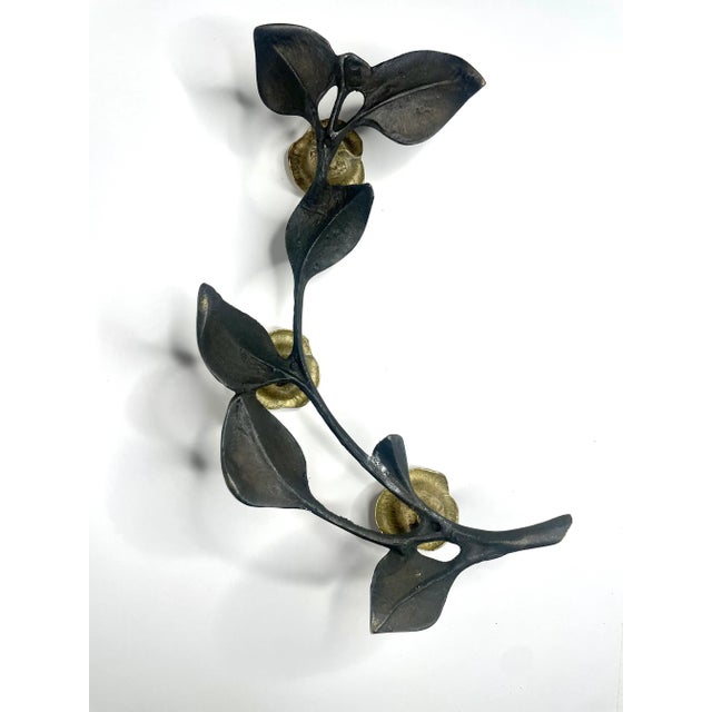 Dark Gray Art Nouveau Pewter & Brass Sculptural Floral Candleholder For Sale - Image 8 of 11