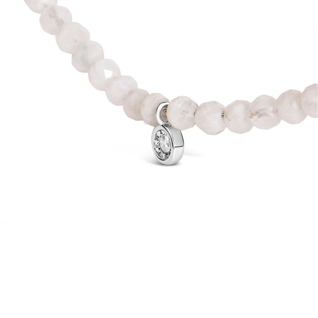 Haus of Brilliance Sterling Silver Moonstone Bead Station Necklace with Diamond Accent For Sale - Image 4 of 4