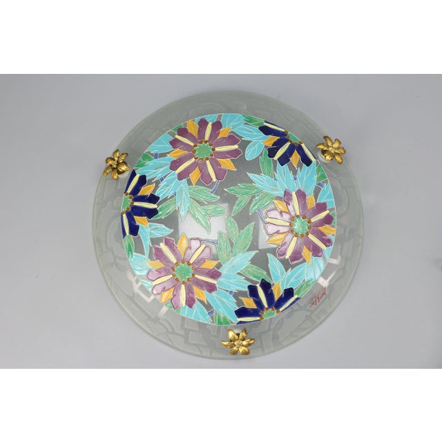 Blue Art Deco Pendant Light in Polychrome Enameled Glass from Loys Lucha, 1930s For Sale - Image 8 of 11