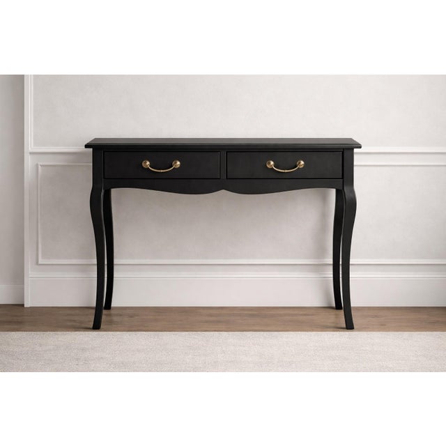 Wood Late 20th Century French Provincial Style Matte Black Bedside Table / Writing Desk With Bronze Hardware — 35.5” For Sale - Image 7 of 10